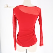 社交ダンス 衣装 スタンダード ラテン トップス レッスンウェア 練習着 gnetil ジャンティ レッド系 赤 ラインストーン レース アシメ 長袖 アシンメトリー スタイリッシュ ダンスウェア フィットネス トレーニング ウェア ウェアトレーニング パフォーマンス おしゃれ 女性用 トップス スポーツ 衣装 コスチューム 高品質 薄手 伸縮性あり
