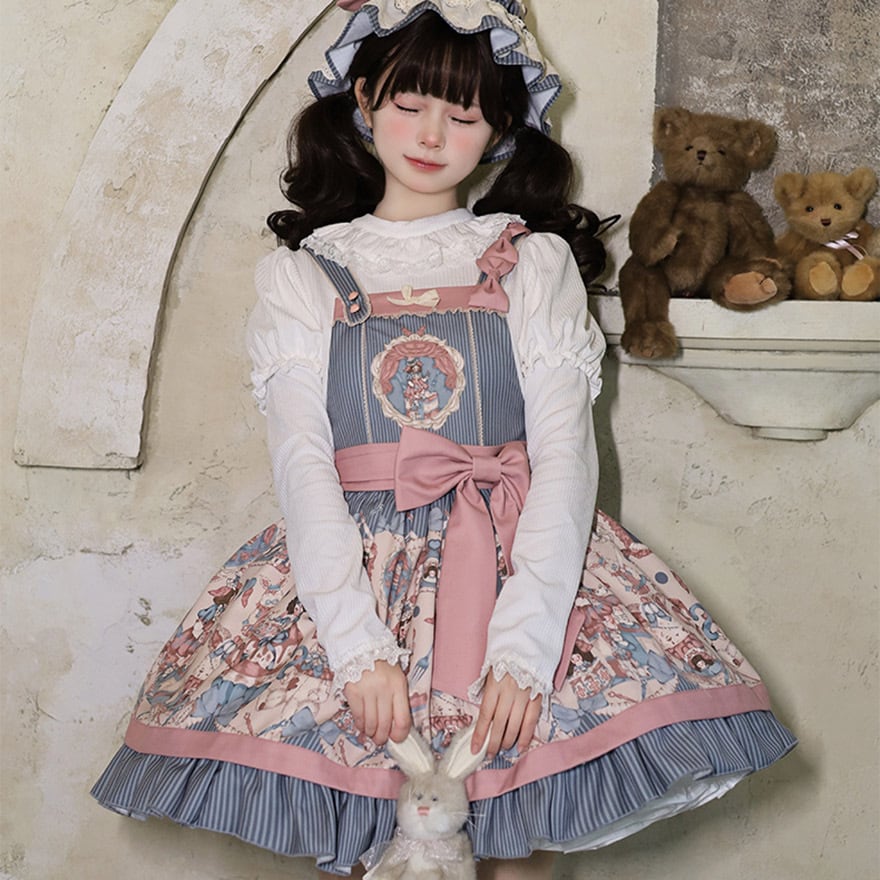 ロリィタ ALICE ジャンパースカート レトロ 甘ロリ ウエストリボン