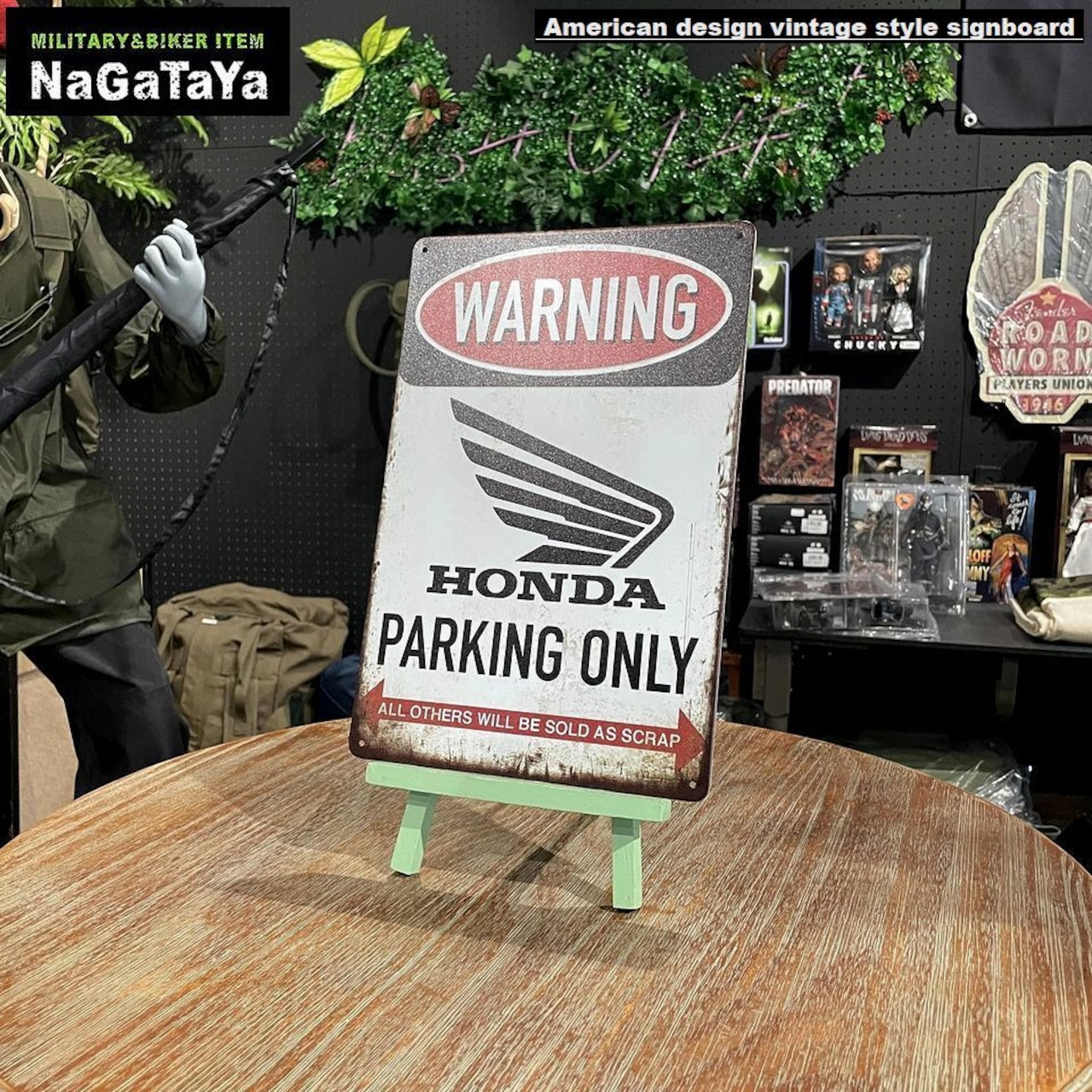 ブリキ看板 おぼつかなかっ 20×30㎝ ホンダ HONDA PARKING ONLY バイク 