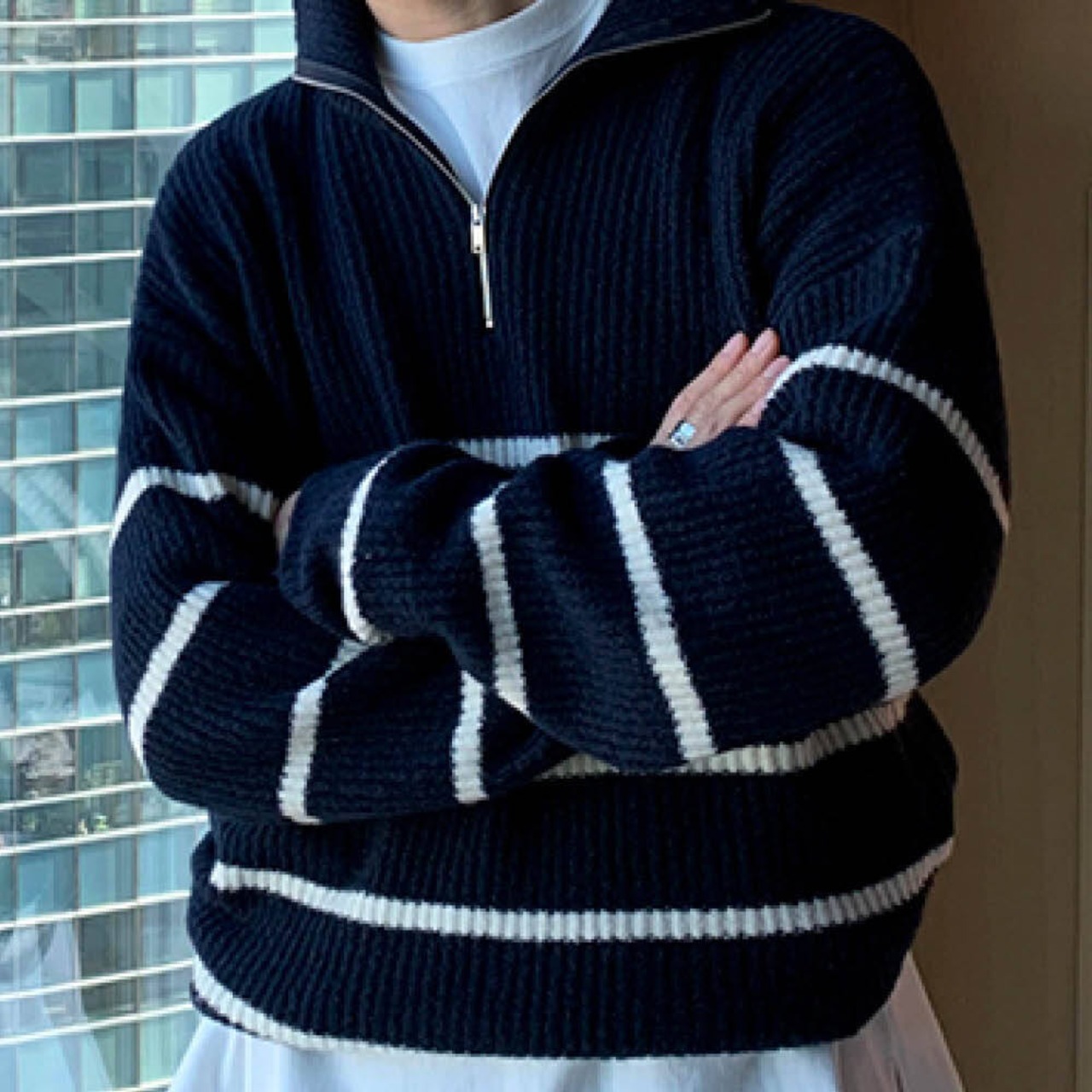 ボーダージップアップニット　MT0080085