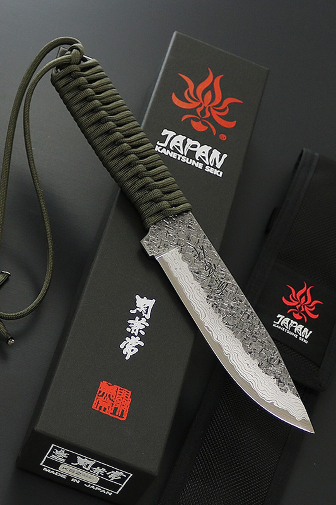 KB-254 関兼常 烏 Karasu 黒打細工刀 青紙ダマスカス 125mm アウトドア 