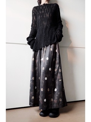 Distressed foil dot maxi skirt [T2975]