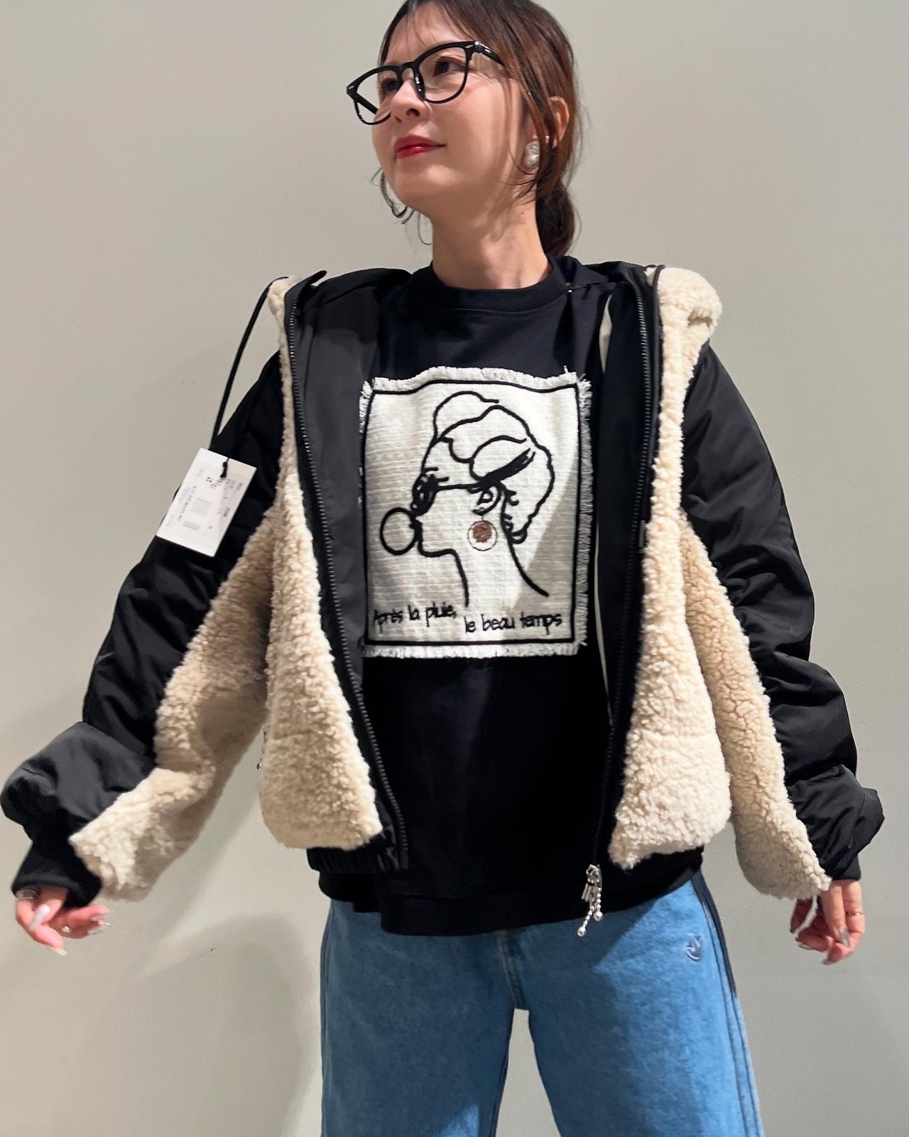 マリードール Maried'or 刺繍貼り付け脇タックドルマン袖クルー