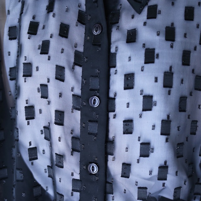 XXX super over silhouette block pattern see-through shirt