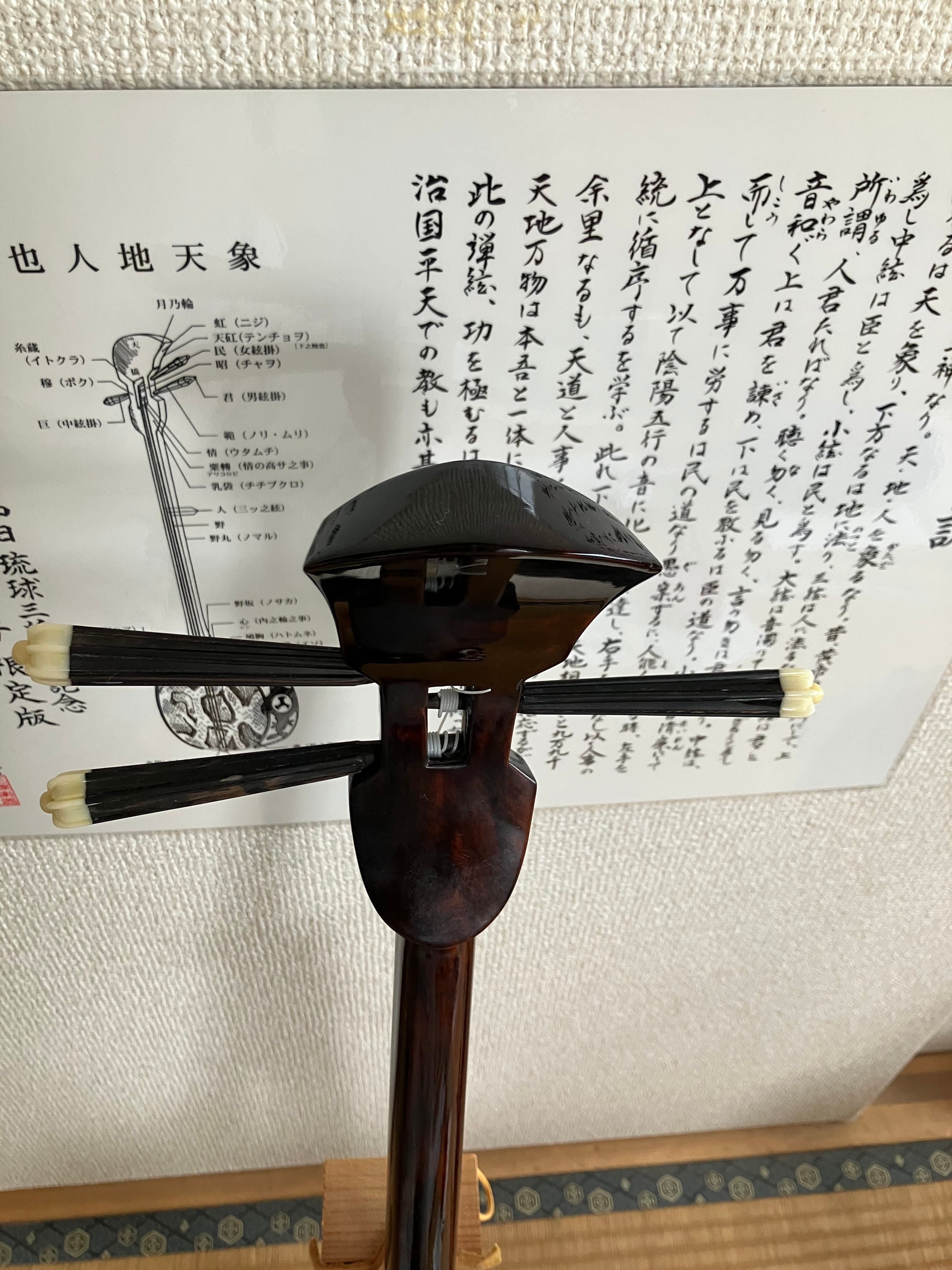 匠 工芸士仲嶺盛文作上級黒檀マカビ型スンチ仕上げ黄本皮 | クオレ三線