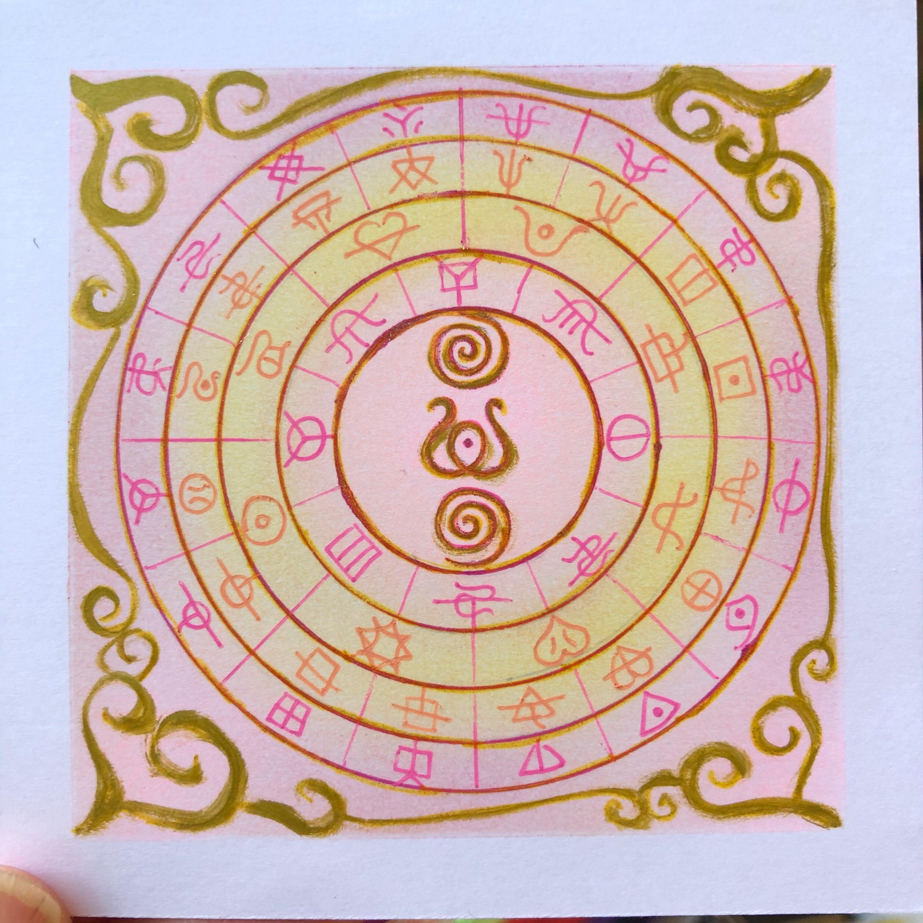 ヲシテ文字で描いたフトマニ図＊パステルミニアート額装