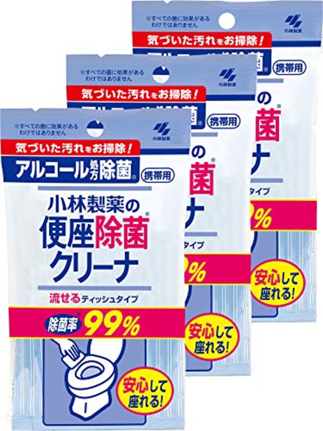 便座除菌クリーナ 小林製薬の 携帯用流せるシート アルコール除菌 トイレ掃除に 10枚×3個