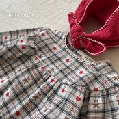 韓国子供服 / 26Autumn / Milkbalm / チェックベア ブラウス / 女子服 / キッズ服 / 秋服 *XS~XL*