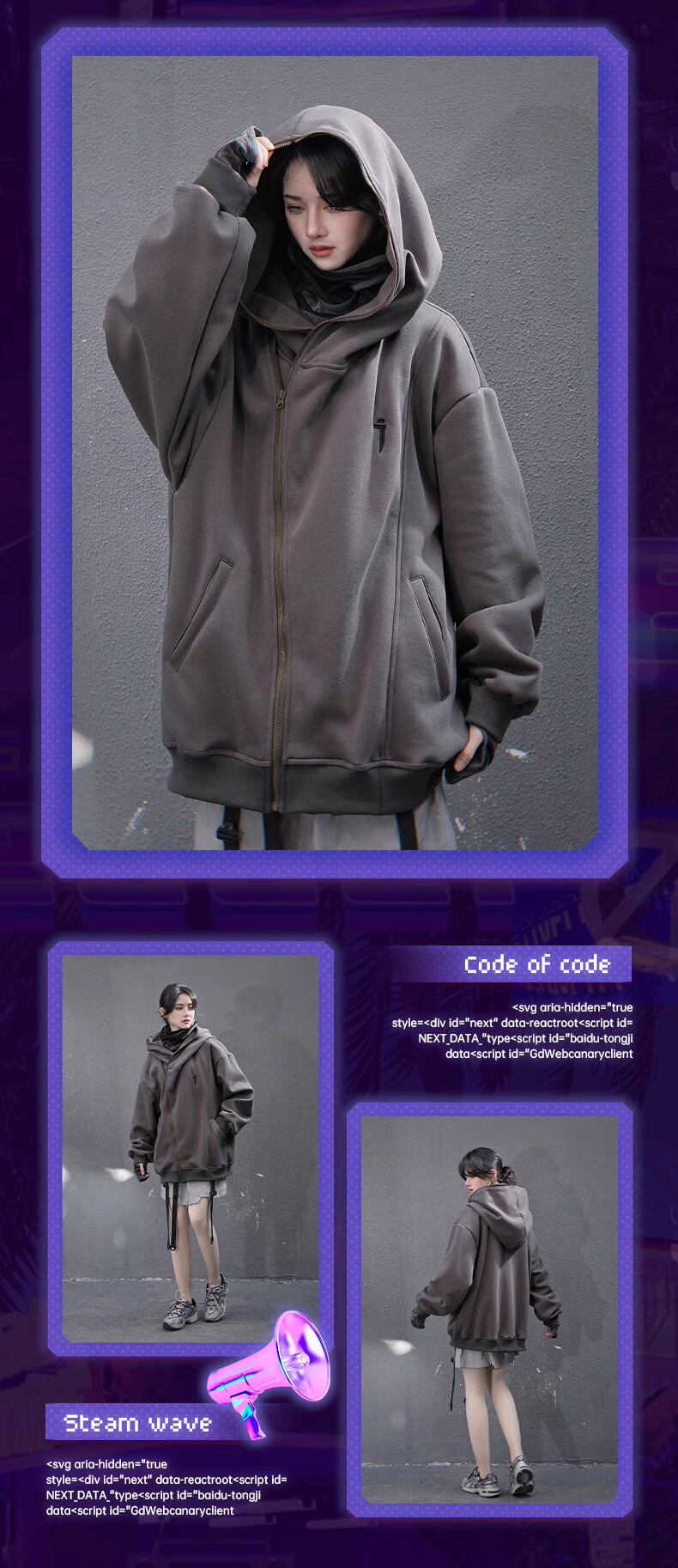 JIYEIND 25SS 斜めファスナー ルーズパーカー | テックウェア専門店