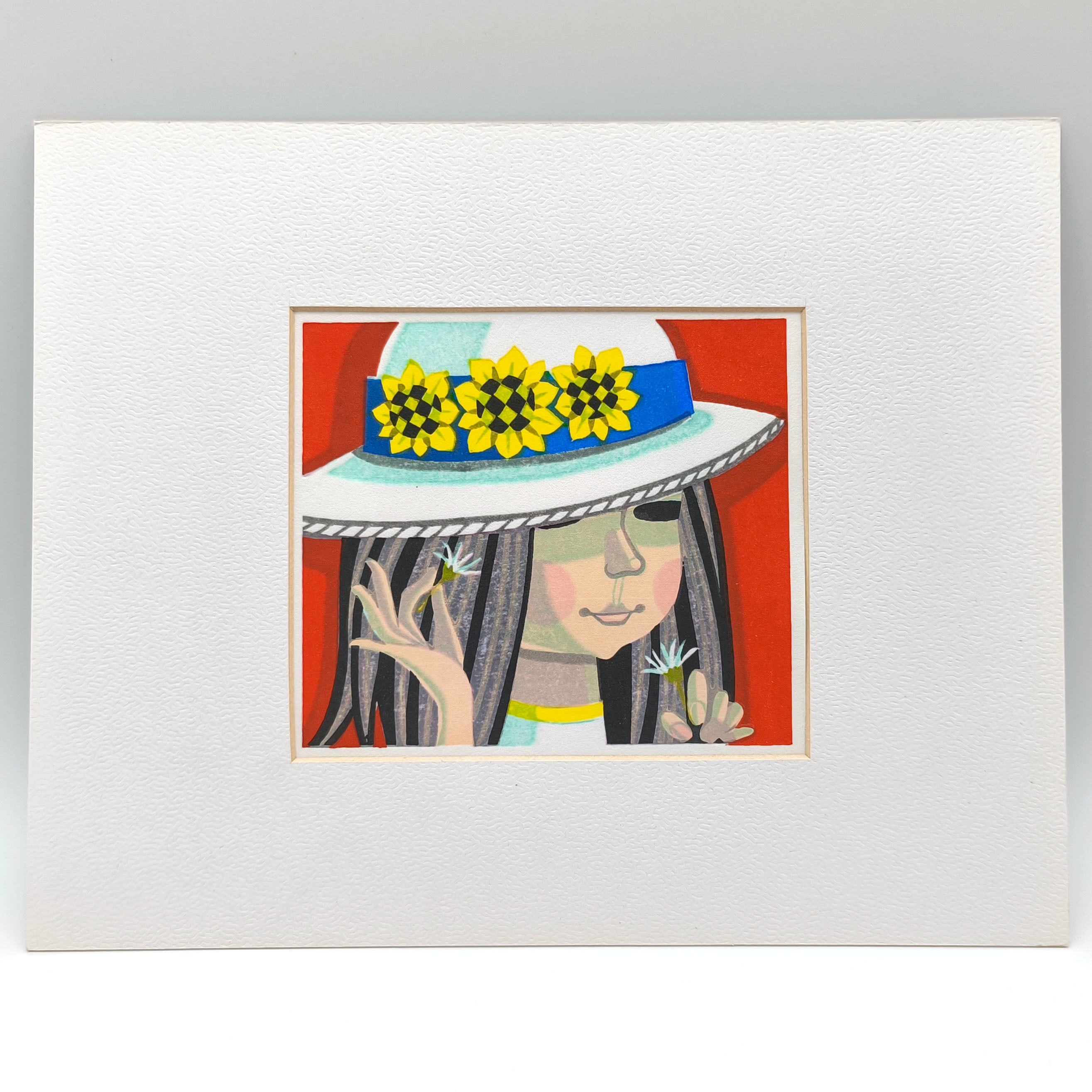池田修三・『青いリボンの帽子』・手摺木版画・竹芳洞・No.250416-20