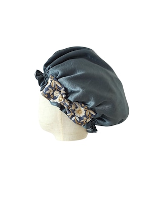 【サスティナブル】silk nightcap handmade india ribbon フォレストブルー 国産洗えるシルクナイトキャップ