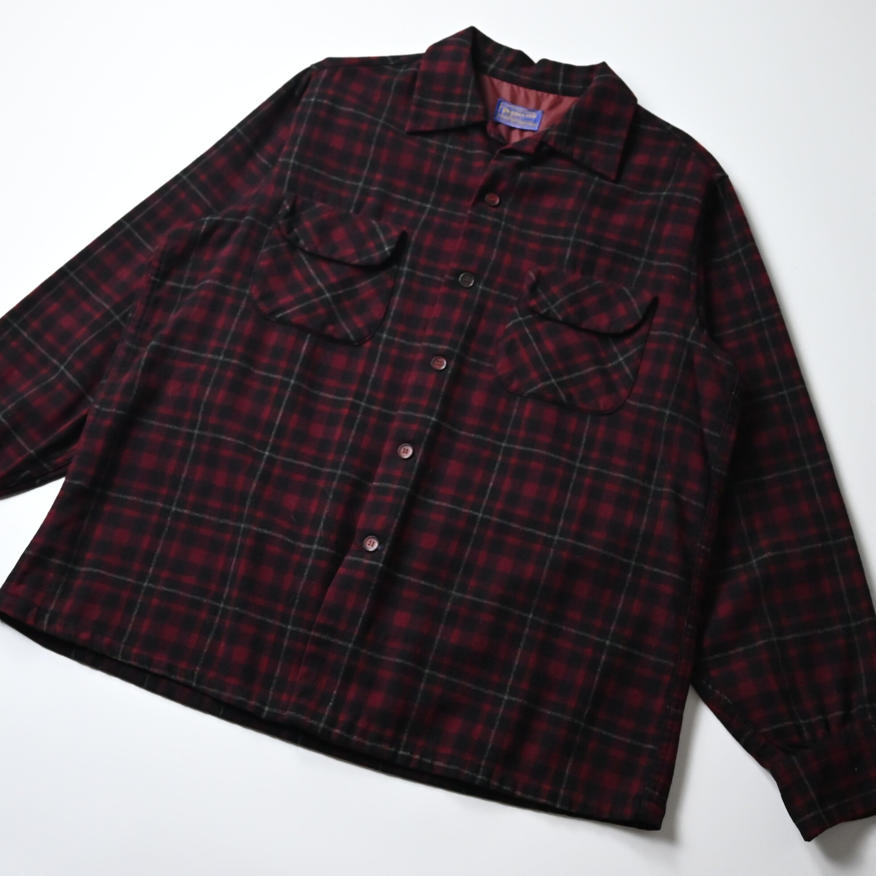 50's PENDLETON Wool Check board Shirt made in USA sizeL | GANKO
