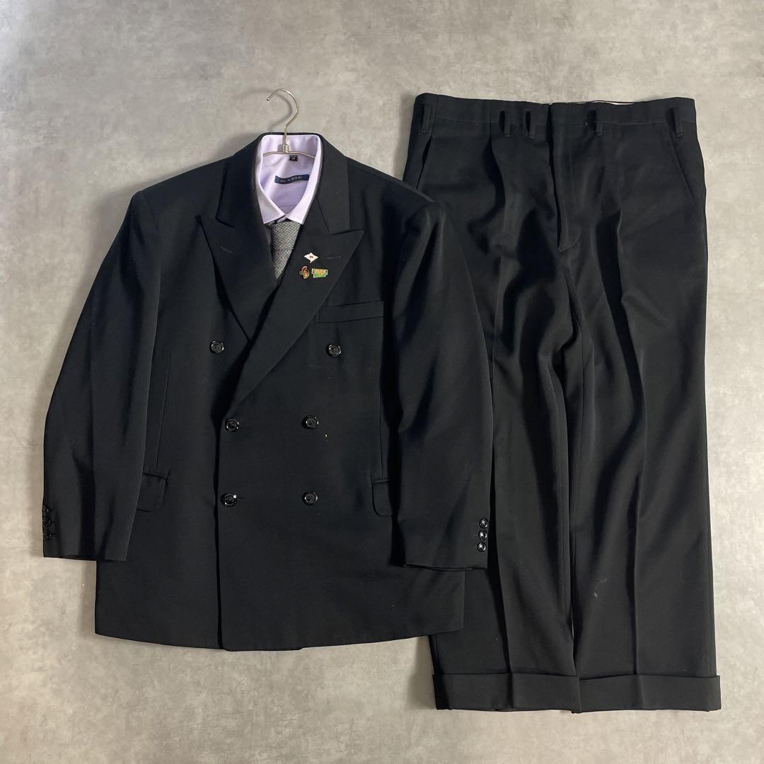 90s ヴィンテージ スーツ ダブル セットアップ ピンズvol.83黒紫緑
