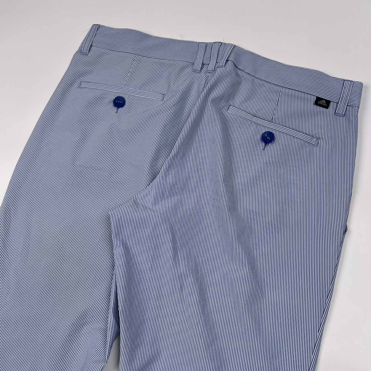 adidas アディダス ADICROSS ストライプ ドライ スラックスパンツ サイズ L /ホワイト×ブルー/ゴルフ/スポーツ