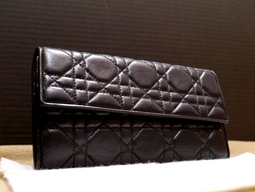極美品◆ChristianDior ディオール レディディオール カナ－ジュ レザー 長財布 黒