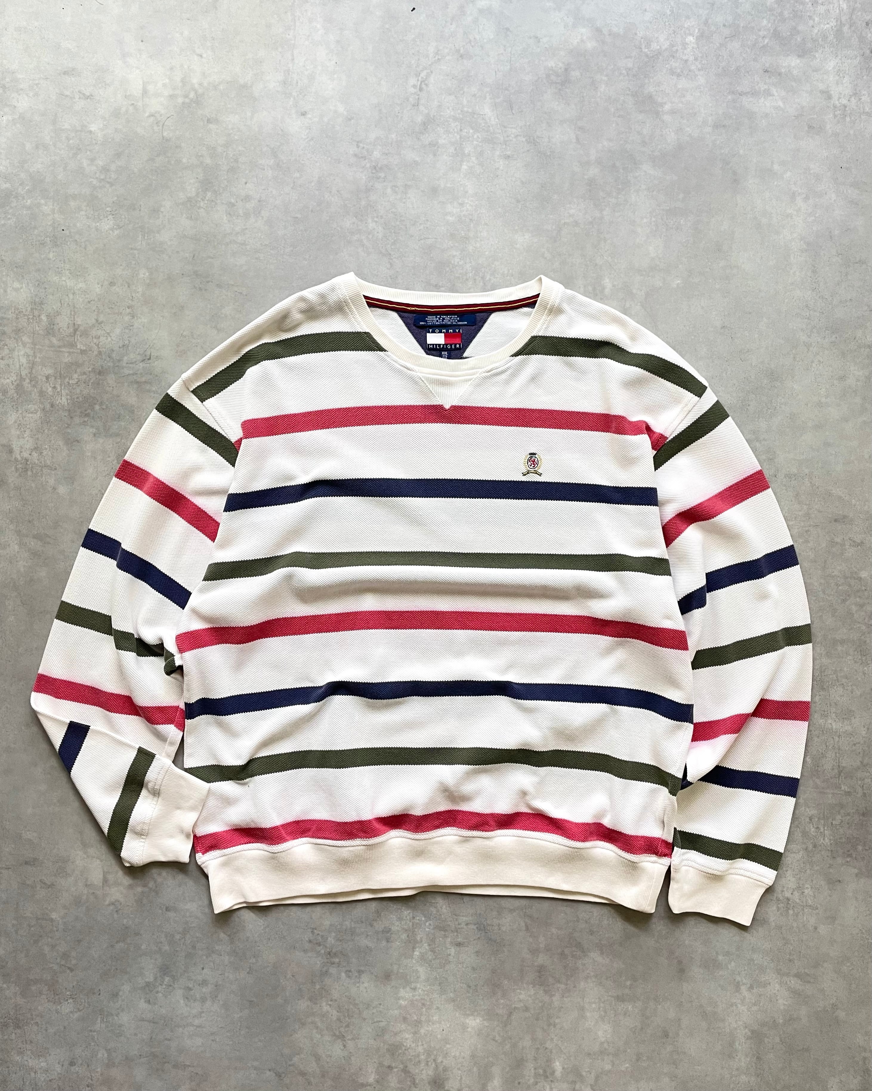 90s TOMMY HILFIGER Multi Border Pattern Cotton Pique Sweat