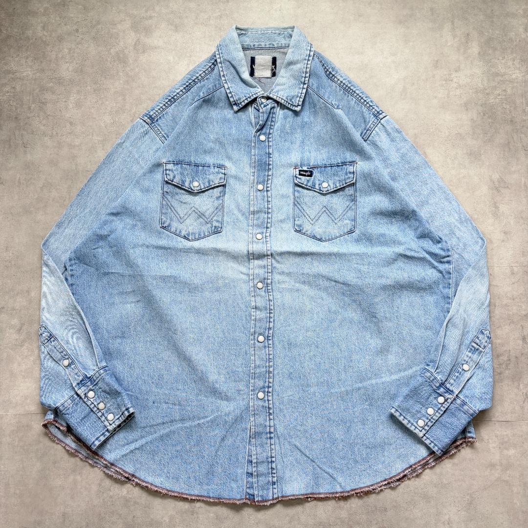 ラングラー デニムシャツ ウエスタン 古着 90s 刺繍 L 青 21922