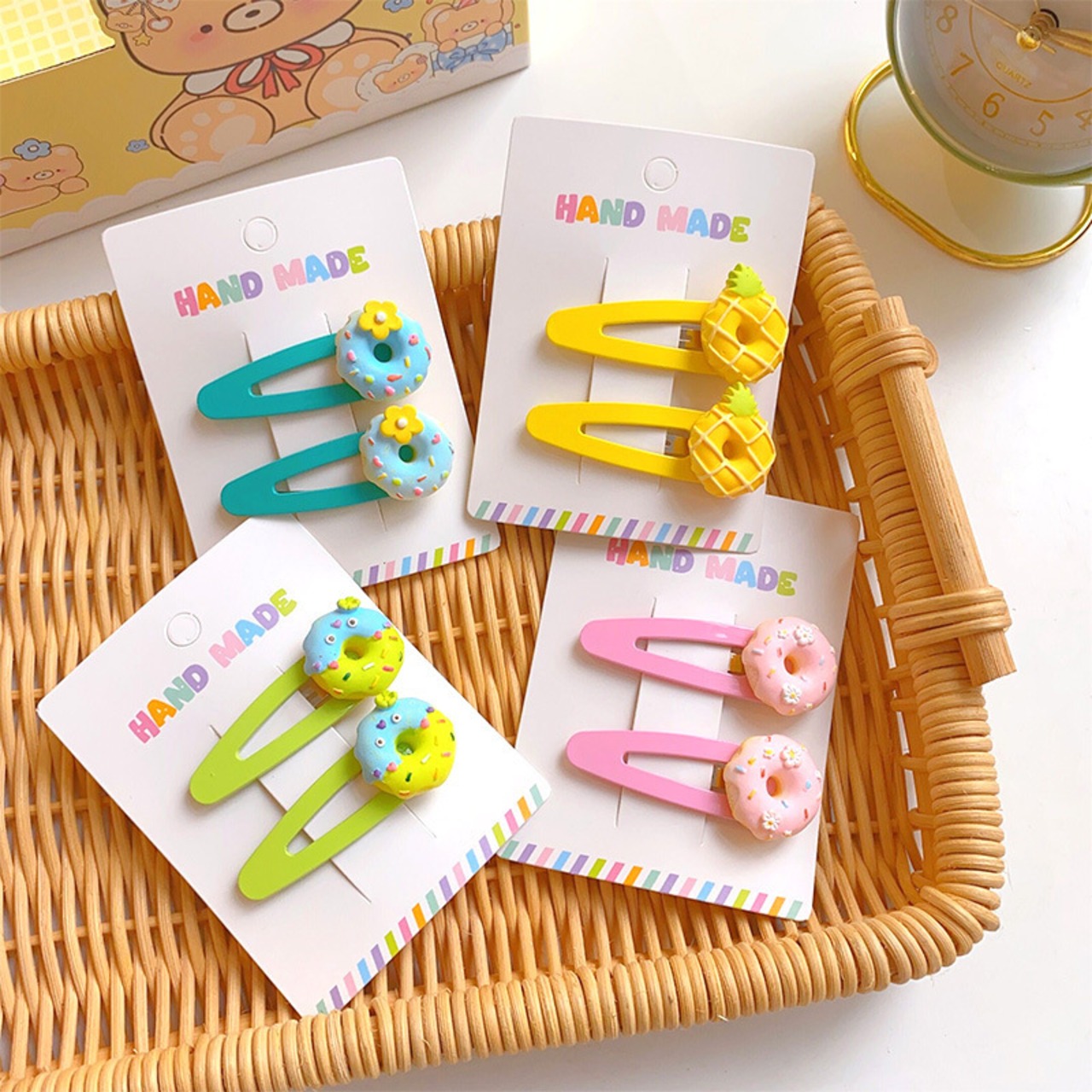 予約- かわいいドーナツ前髪ヘアクリップ 子供ヘアアクセサリー 