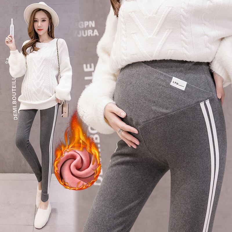 【新作】【送料無料】 マタニティウェア2019冬の新しいアウターウェアとベルベットの厚みのあるマタニティパンツバージョンのサイドリブローウエストベリーサポートパンツ ウィンター 冬物 expec290294450178