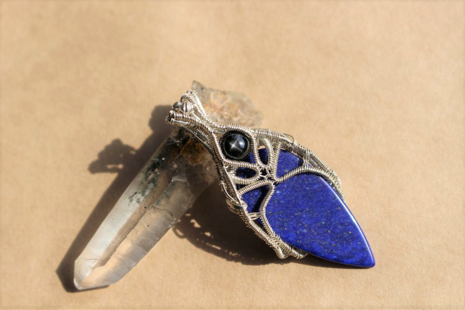 Lapis lazuli & Blackstar silver925 wirewrapping pendant