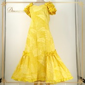 フラダンス 衣装 T&L MUUMUU FACTORY ムームーファクトリー ワンピース ドレス イエロー系 黄 モンステラ柄 植物柄 フリル ハワイアンプリント ハワイアン アロハ フラ ダンス レッスン 練習 ハワイアンダンス フレアスカート 華やか 鮮やか かわいい おしゃれ 上品