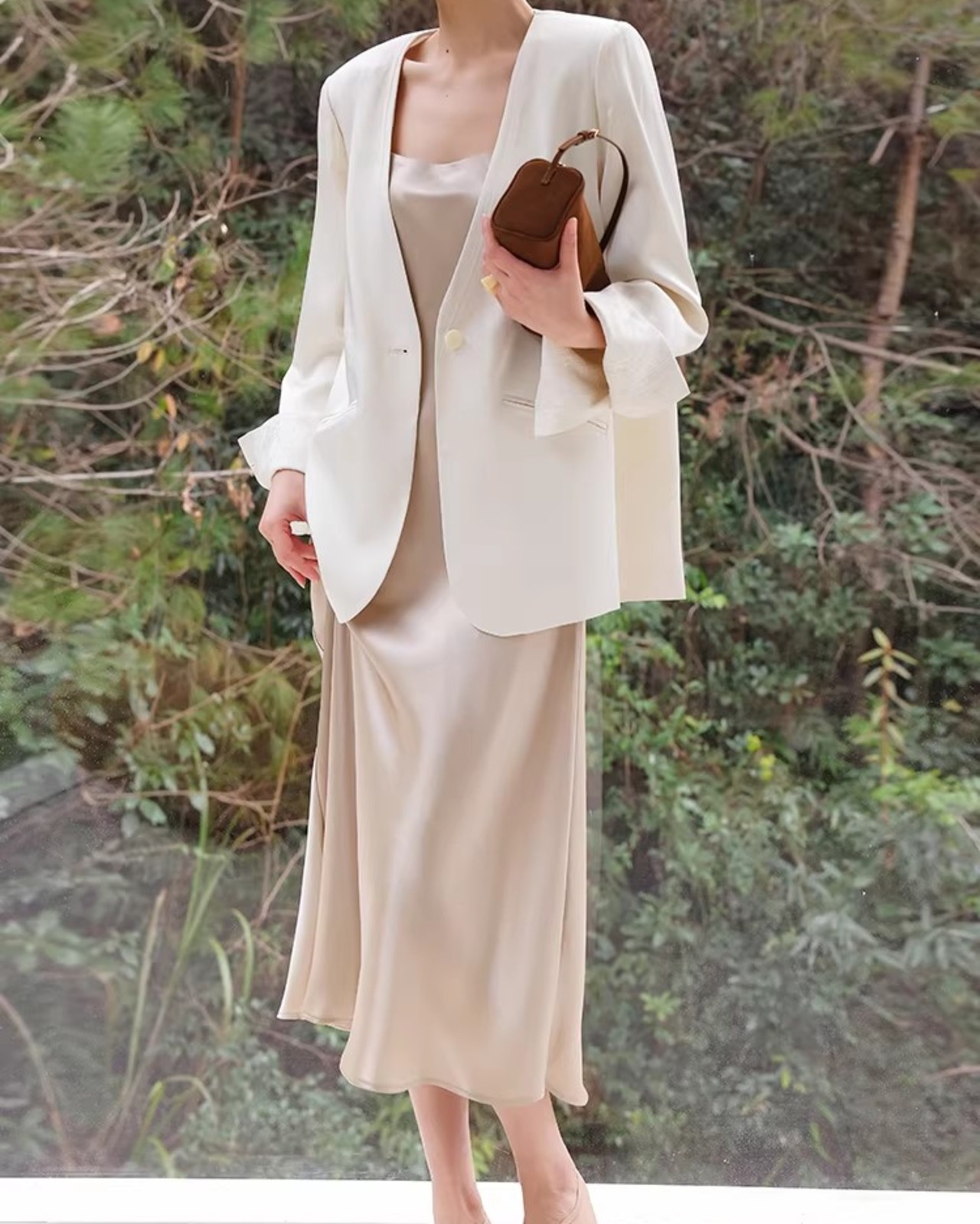 Button Front Hip-Length Drop Shoulder Jacket    L0044