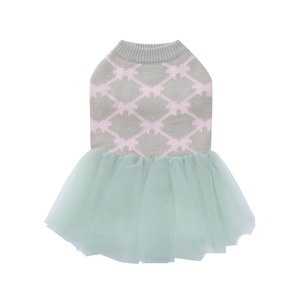 JACQUARD BOWKNOT JUMPER WITH SKIRT Gray & Mint / OVER GLAM