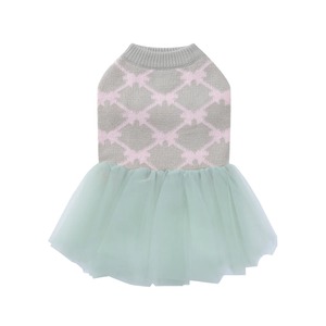 JACQUARD BOWKNOT JUMPER WITH SKIRT(Gray & Mint) / OVER GLAM