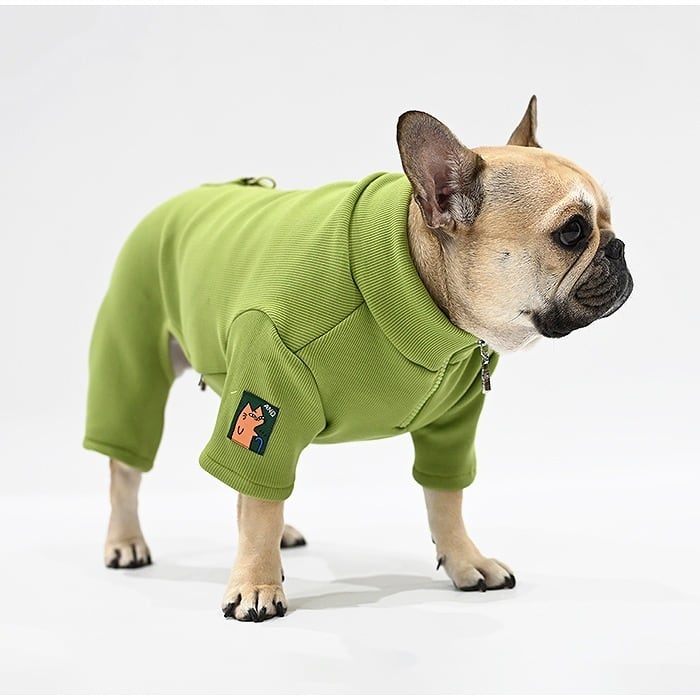 犬服♡ green 裏起毛 ロンパース 犬服 フレブル フレンチブルドッグ 着丈 調整可能