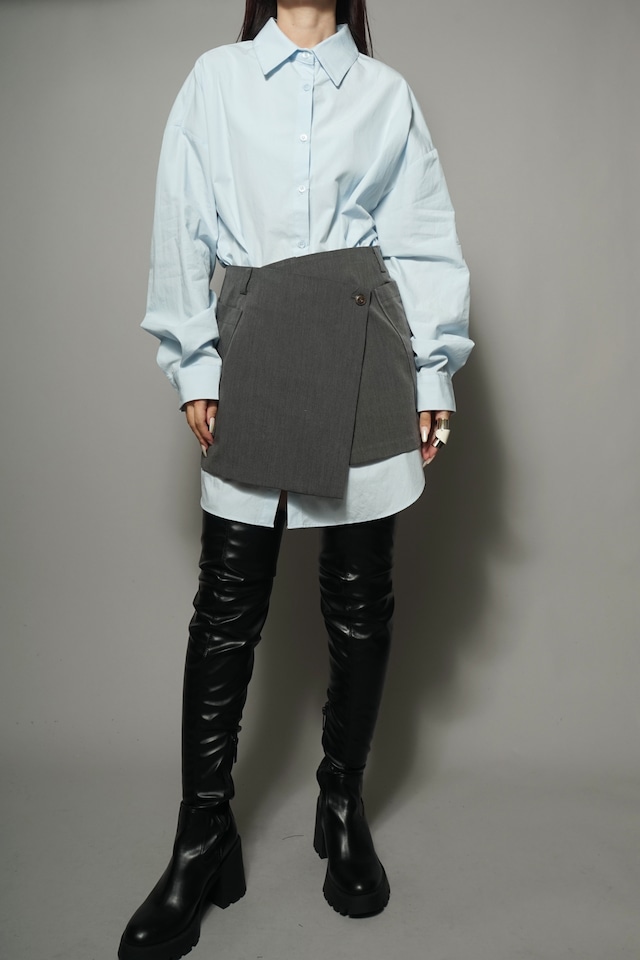 LONG SHIRT SET WRAP MINI SKIRT (SAX×GRAY) 2402-54-840