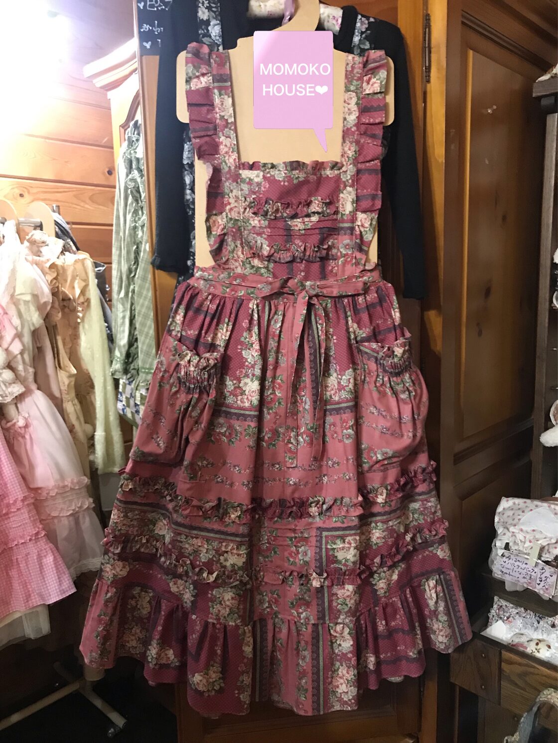 モモコハウス♡ロマンティックローズ柄エプロンワンピース♡ | Pay ID 