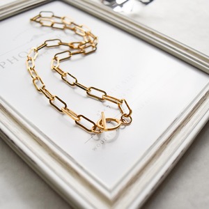 ステンレスシンプルペーパークリップマンテルチェーンネックレスGD