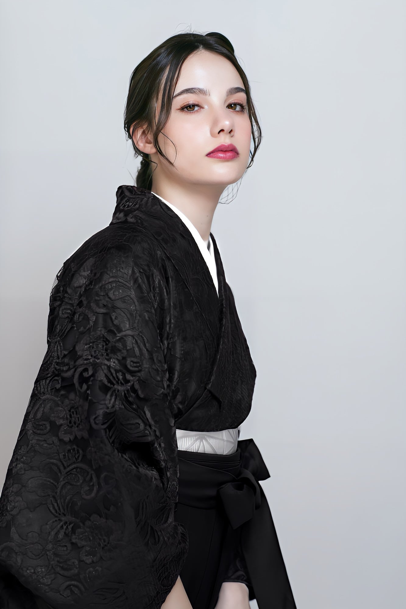 Kimono Sienne 卒業式袴3点セット 総レース二尺袖 黒 レース 二尺袖