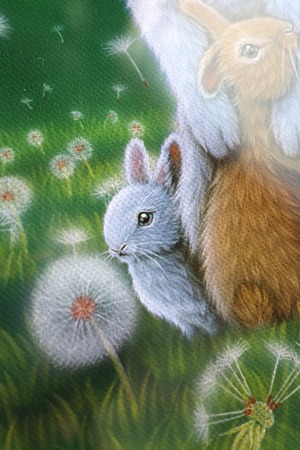 額付き複製画「春風 - ウサギ親子」 限定1点、4/30まで