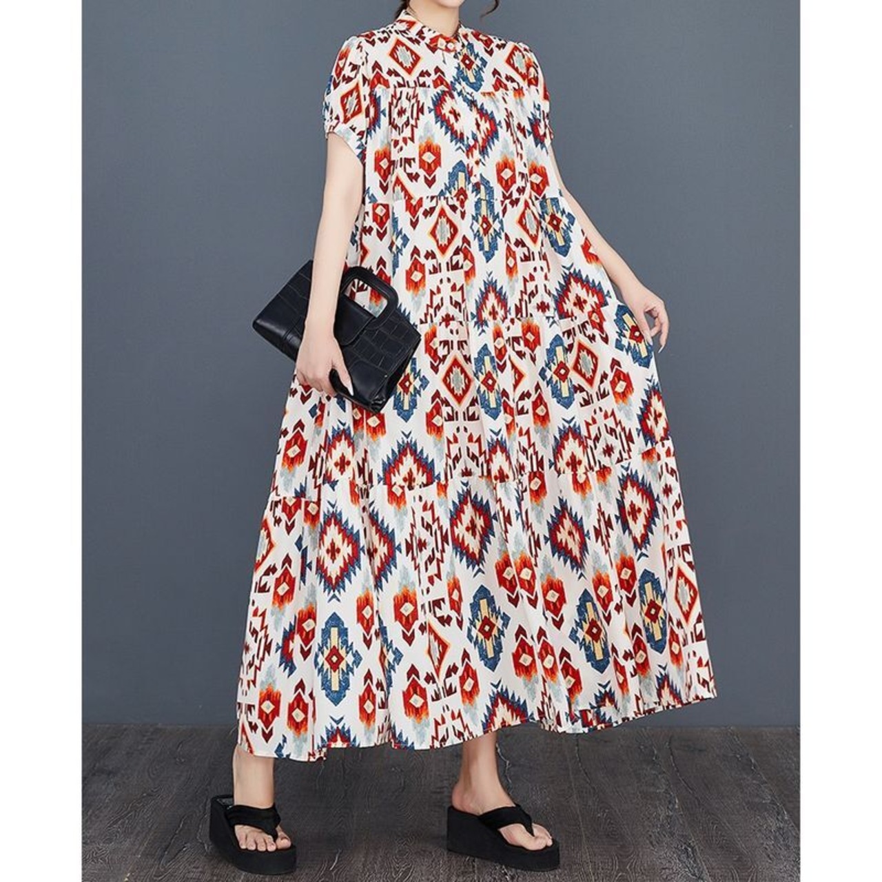 エスニック ティアード ロングワンピース  30183