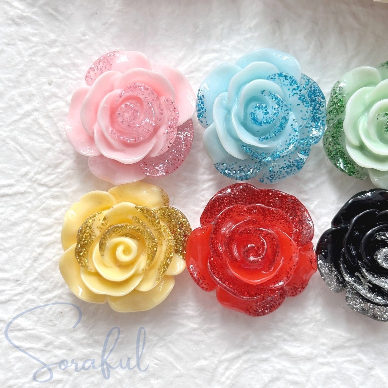 6個】ラメの薔薇カボション バラ ローズ 19mm【デコパーツ】D-0142