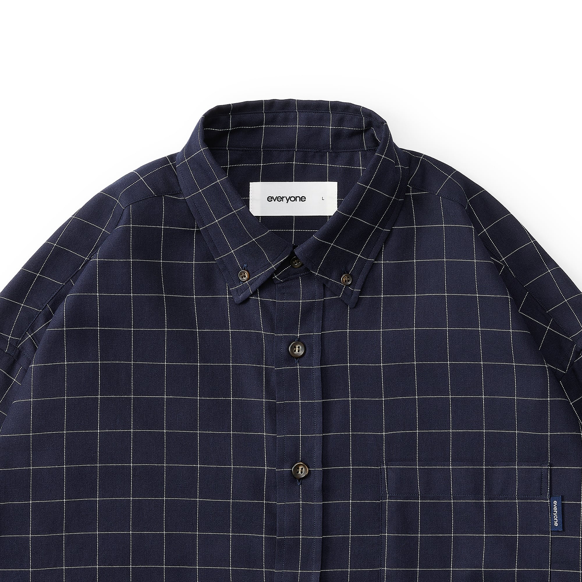 everyone back logo window-pane check button down shirt (NAVY