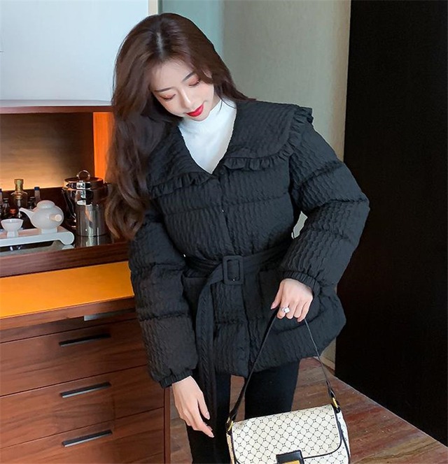 新しいデザイン 韓国ファッション 人形の襟 暖かさ コート 秋 冬 スリム 気質 綿 コート