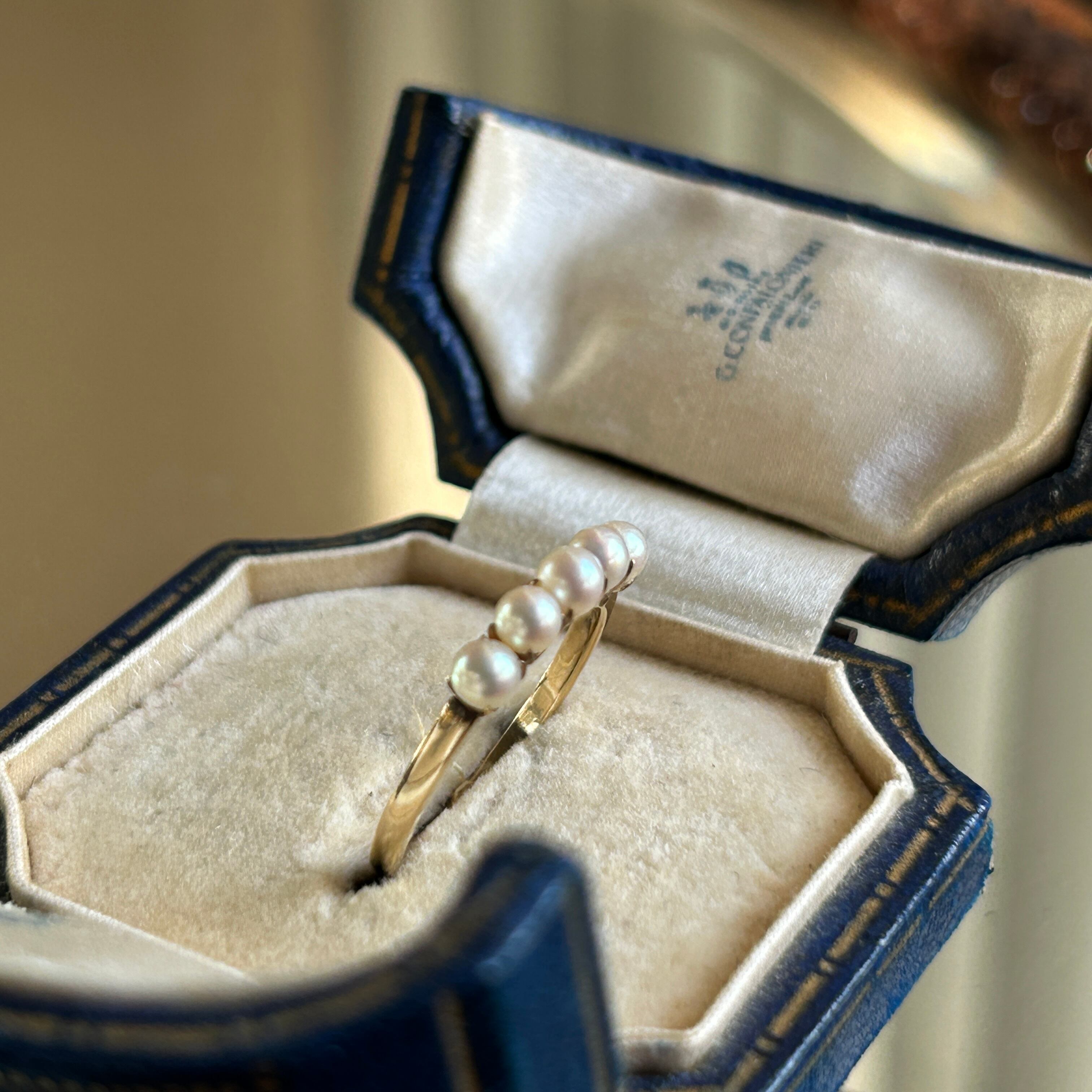 ヴィンテージ MIKIMTO 14金ベビーパール一文字繊細リング