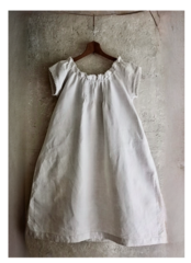 フランス 1900s リネン 小さなレースとピンタックとギャザーワンピース アンティーク
