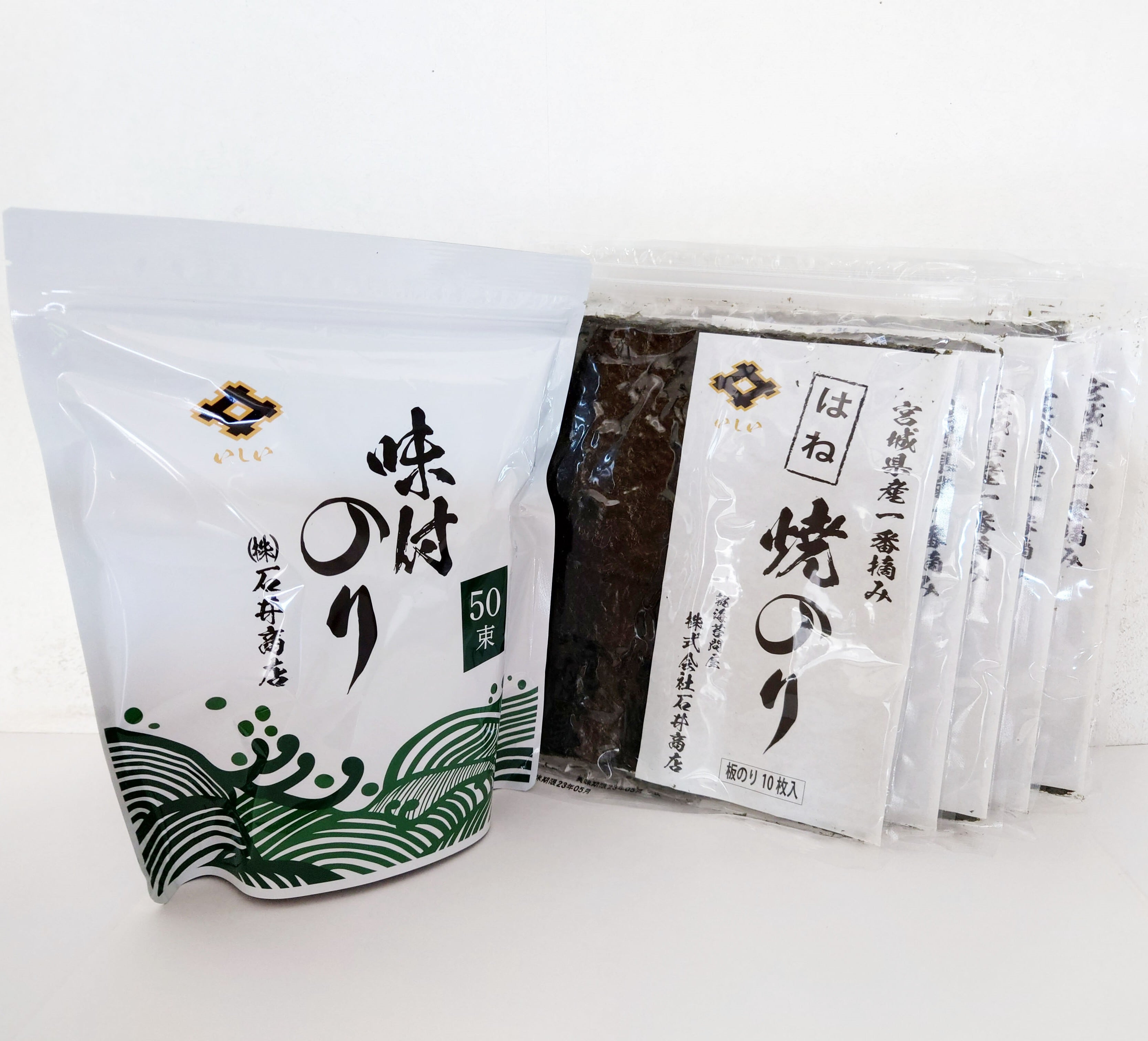 宮城県産はね焼のり×5袋・味付のり50束×1袋（紙袋入りセット） | 石井