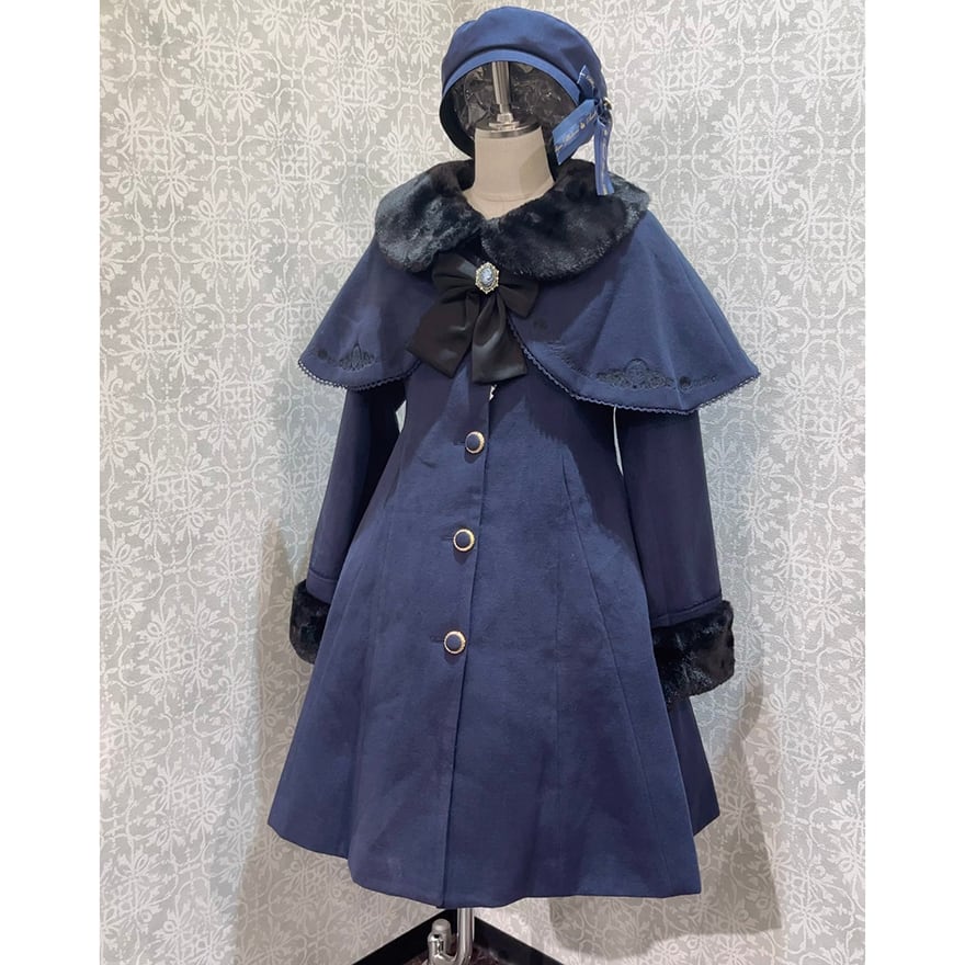 ロリィタ クラロリ ケープ付 ロングコート 刺繍 ファー 襟 刺繍