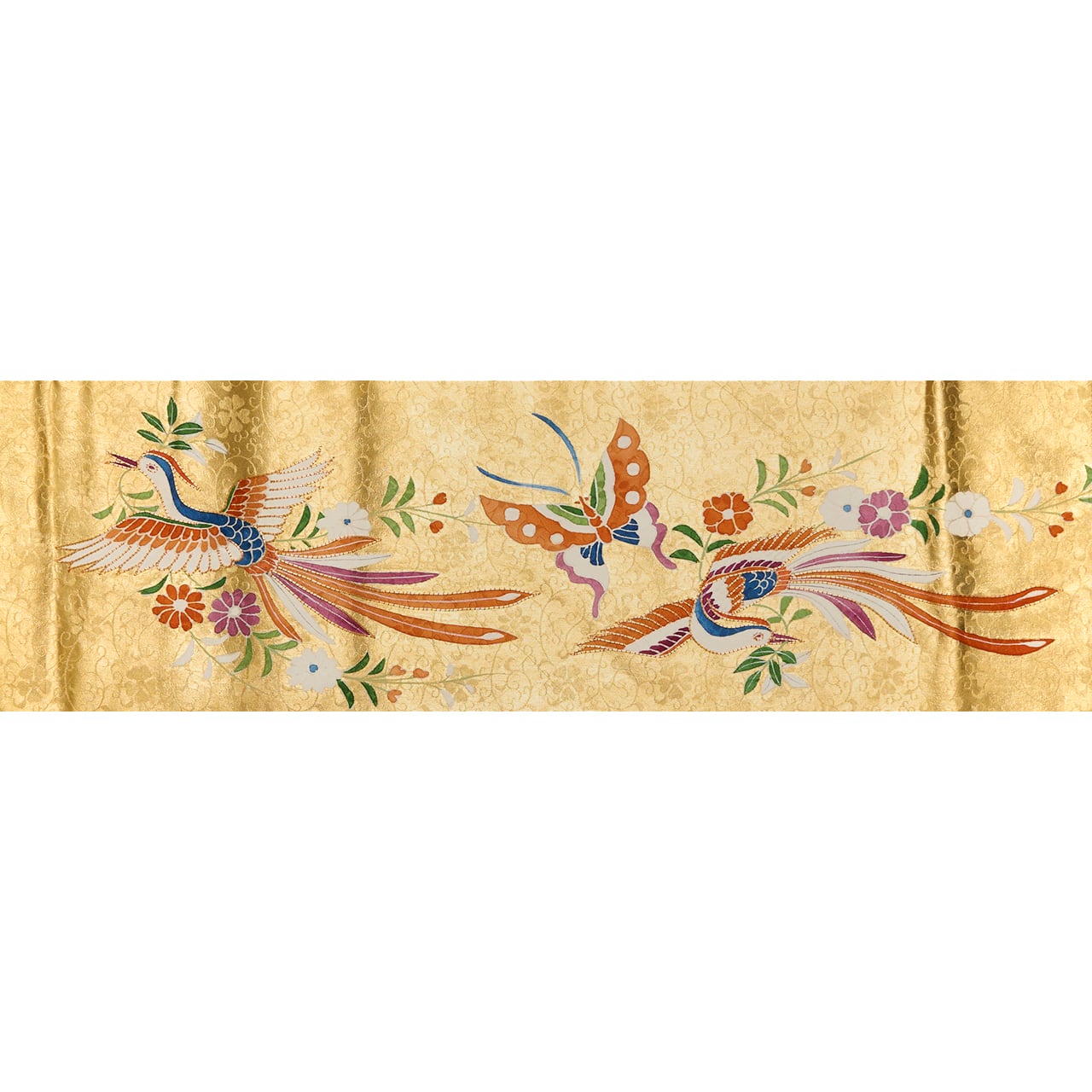 鳳凰と蝶々の模様 手描友禅に摺箔 名古屋帯 【未着用品】 | かわの屋
