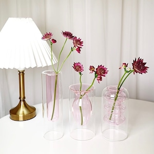 pink objet vase 3types / ピンク オブジェ ベース シリンダー 花瓶 ２重 韓国 北欧 インテリア 雑貨