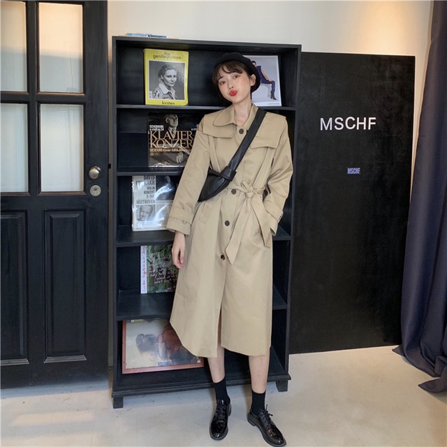 品質改善!INSスタイル 新品 ゆったりする 人形の襟 バンディング ロングセクション トレンチコート