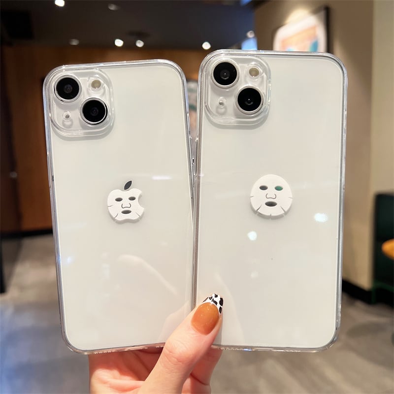【iPhone全機種対応】おもしろデザイン◎フェイスパック シンプル クリアケース 遊び心 フェイシャルマスク 透明 スマホケース ND-14723