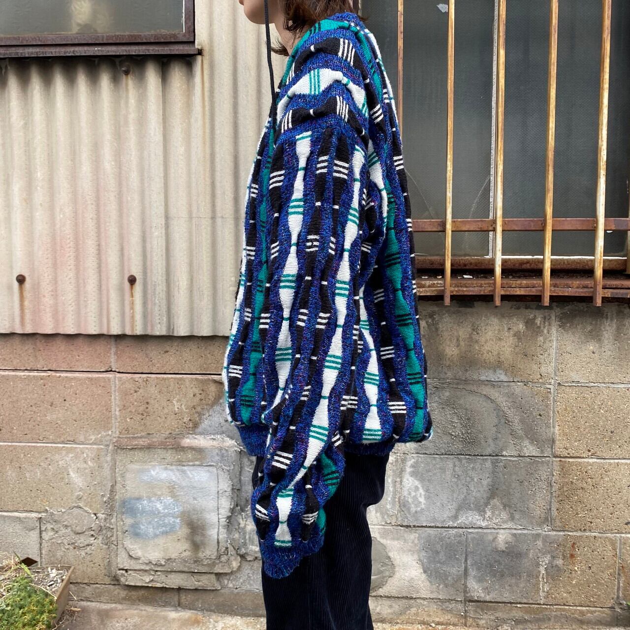 EXPRESSIONS クージー風 3Dニット 総柄 アクリルニットセーター メンズ