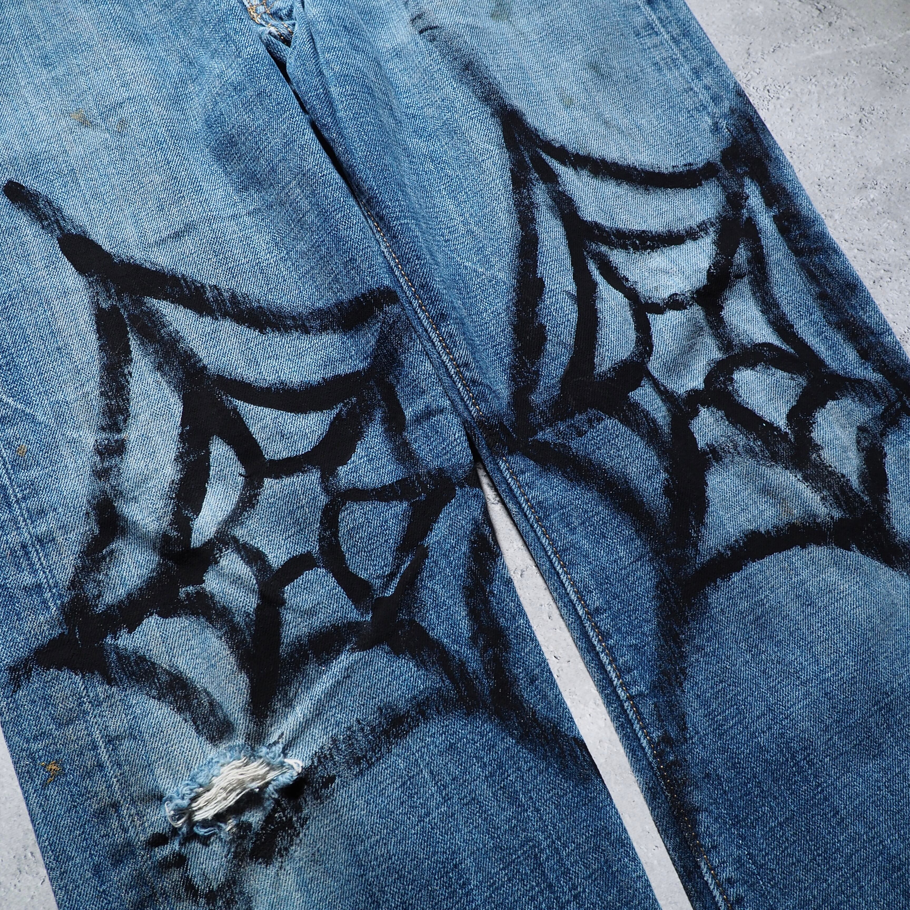 ” Levis 501 ” Spiderweb painted custom Indigo Denim pants