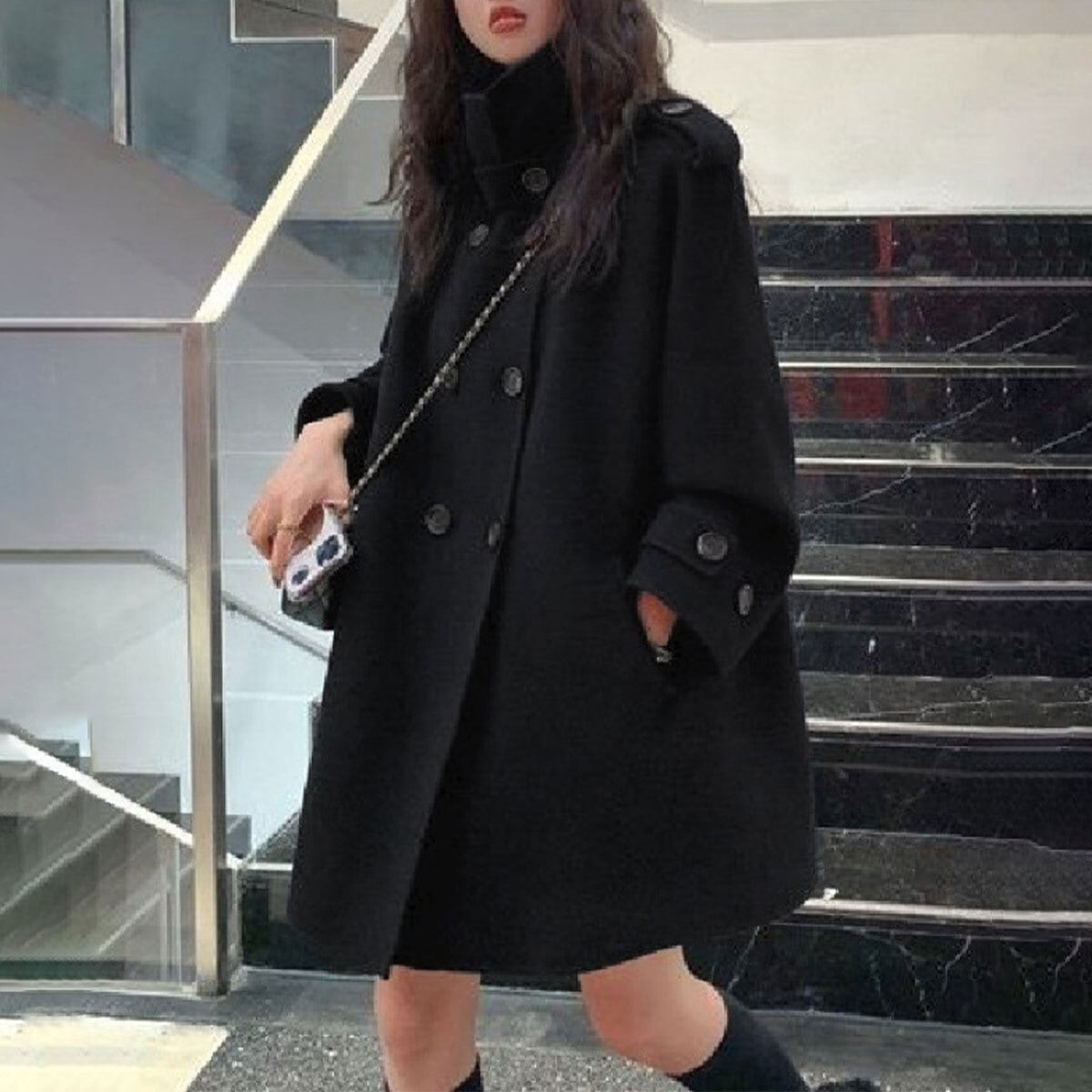 トレンチコート アウター ダブルブレスト レディース 春秋 韓国 ミドル コート 通勤 ビジネス OL オフィス カジュアル きれいめ 大人 おしゃれ スタンドカラー Aライン 体型カバー 大人可愛い 大人女子