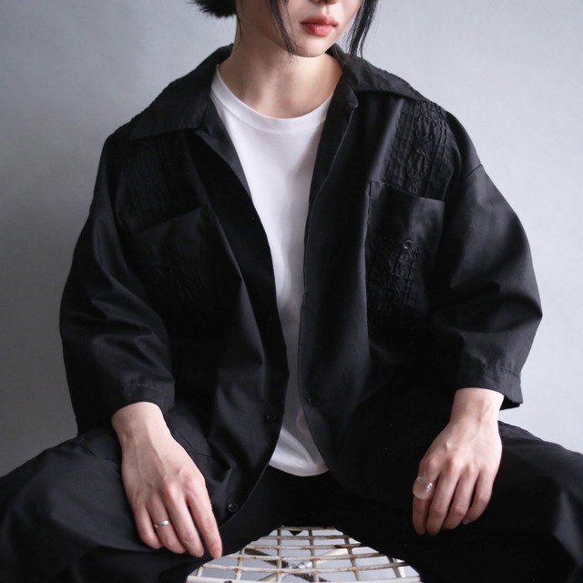 black 1-tone 3XL super big h/s cuba shirt